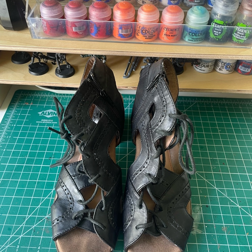 Women's Rockport Black Leather Lace Up Sandals